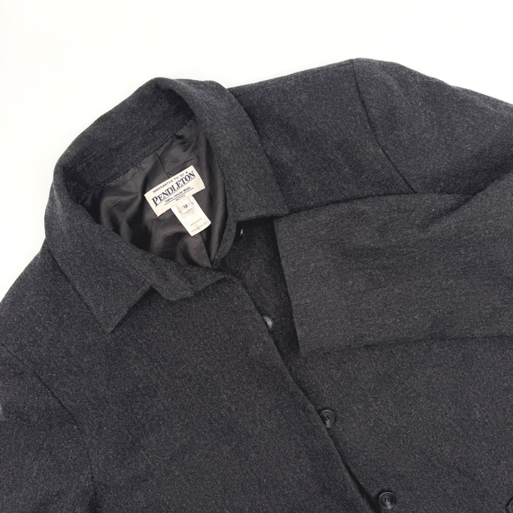 Pendleton Wool Jacket Womens 12 Petite Charcoal Grey Button Up Made in USA Coat